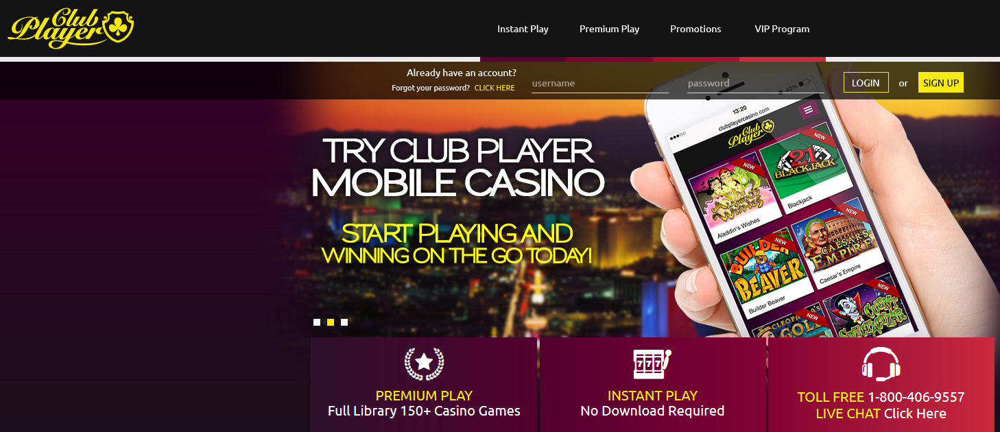 Club Player - 450% Signup Bonus +  $65 Free Chip
