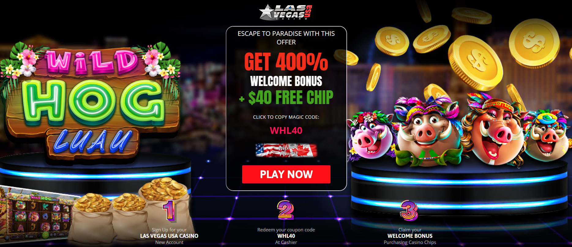 400% WELCOME BONUS + $40 FREE CHIP