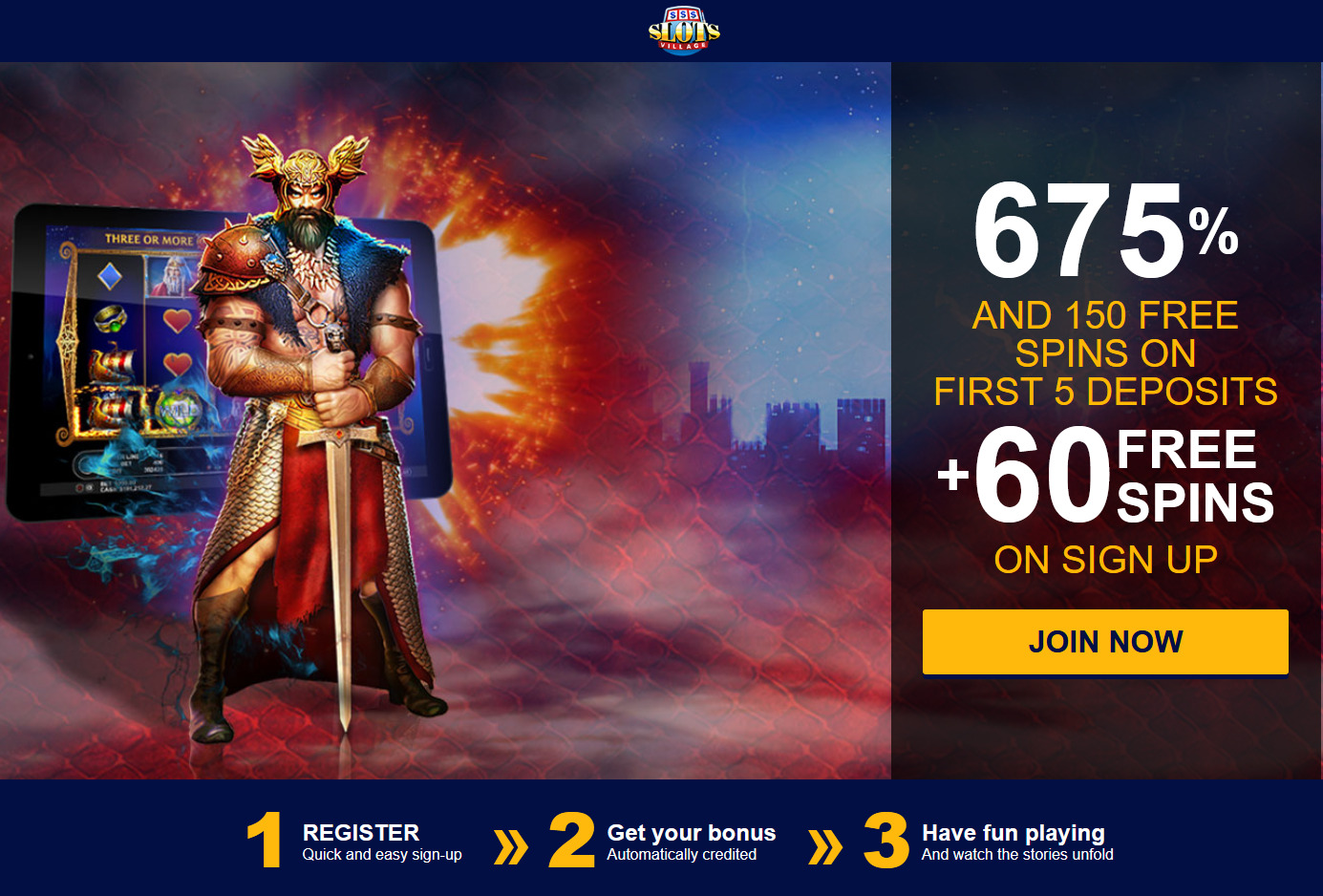 Slots Village Casino - 675% + 60 free spins. Game: Beowulf