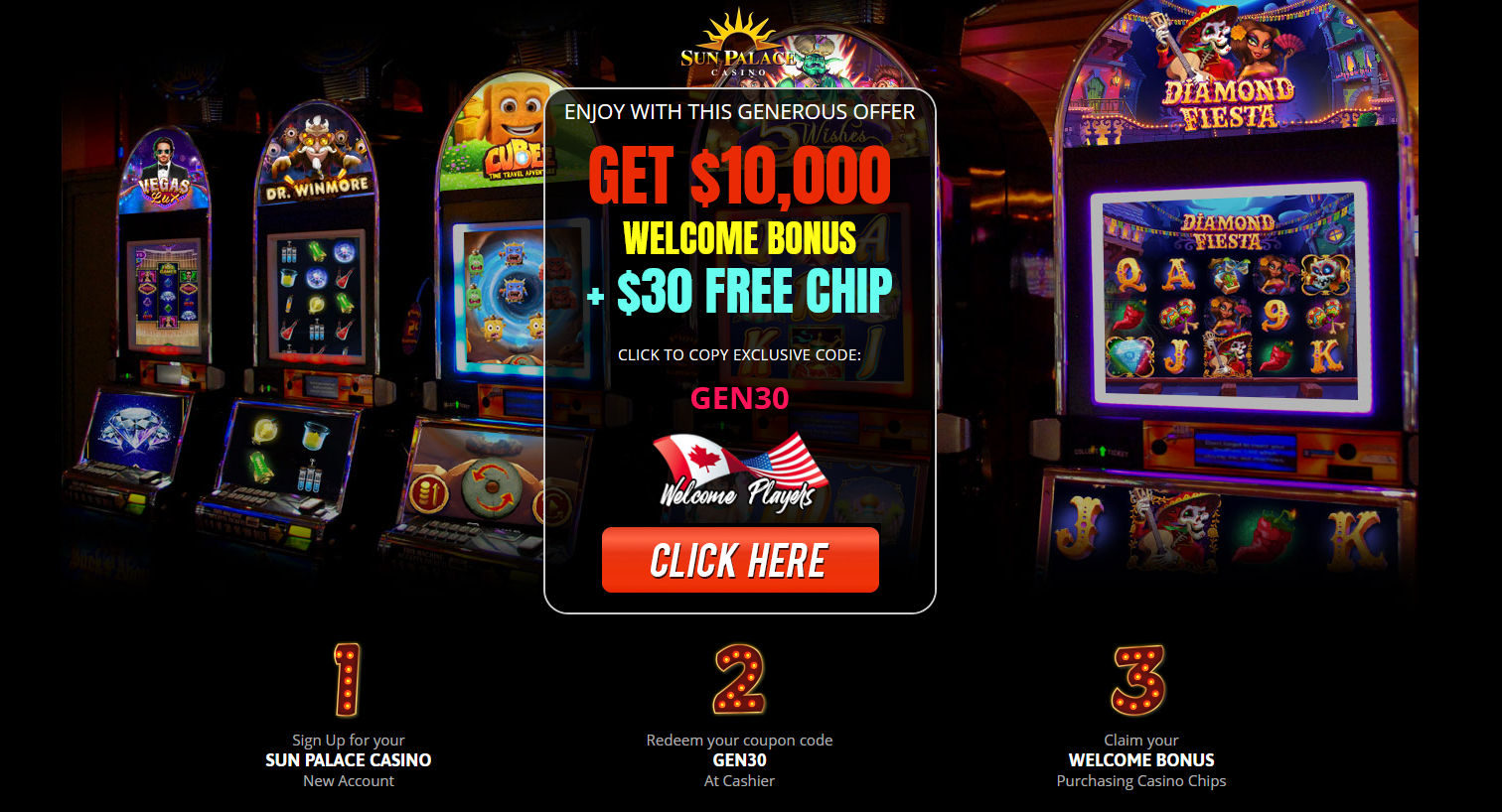 $10,000 WELCOME BONUS + $30 FREE CHIP